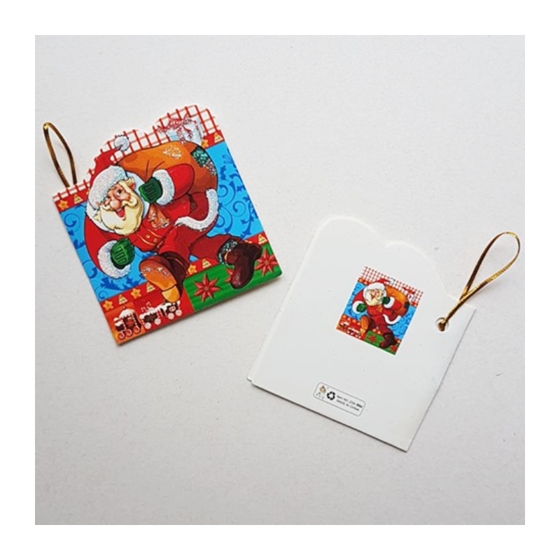 Väike jõulukaart sädelusega "Jõulumees kotiga teel"