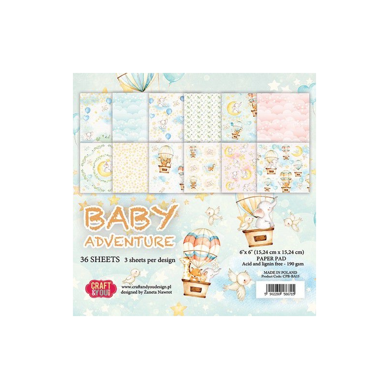 Craft&You paberiplokk 6*6 "Baby Adventure" 36 lehte